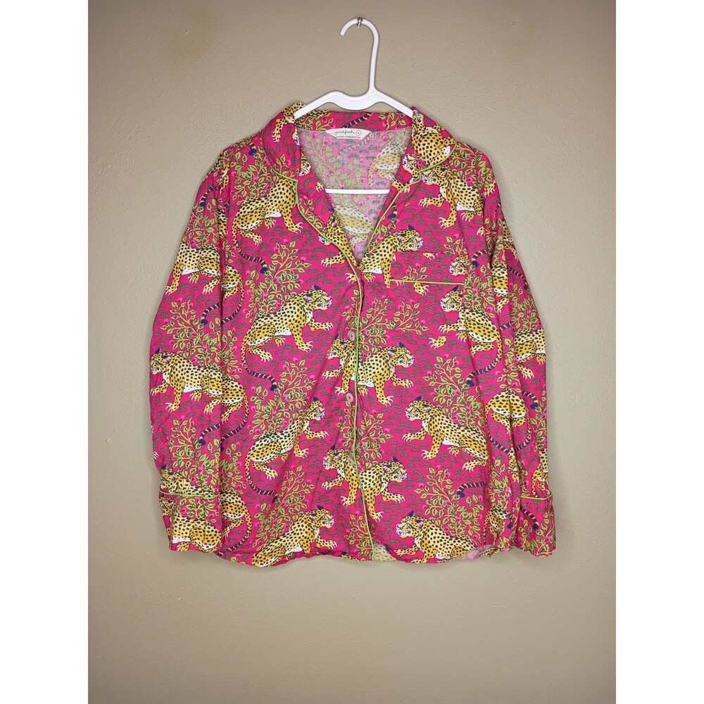 Printfresh Women's Pajama Top Size Small Pink Animal Print Button Down Cotton